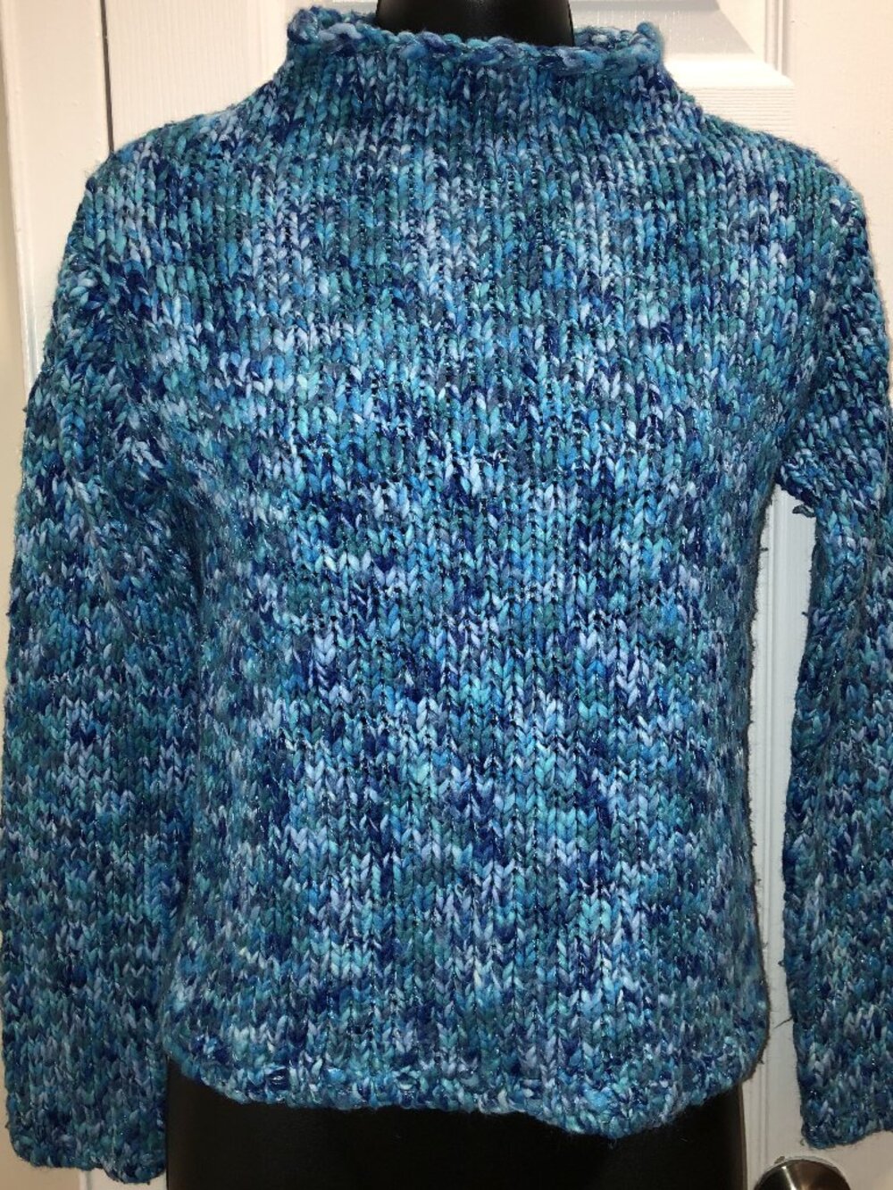 Vintage GAP Blue Marled Chunky Knit Mock Neck Sweater - Size Large